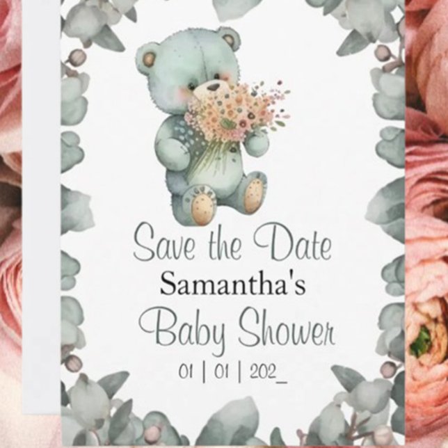 Cartão Postal Chá de fraldas de Aquarela do Bear Boy Teddy (Celebrate your little cub's arrival with our Beary Cute Baby Shower Invitations! )