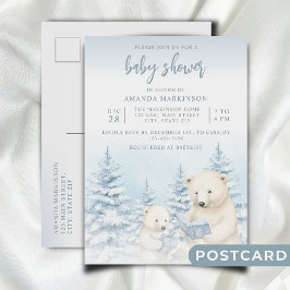Cartão Postal Chá de fraldas de Aquarela do Urso Polar de invern