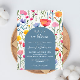 Cartão Postal Chá de fraldas de Arco Azul Chic Floral