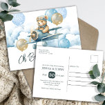 Cartão Postal Chá de fraldas de avião do Urso de Teddy<br><div class="desc">Gráficos de aquarela de ursinho adorável em tons de bronzeado, marrom e azul. Tema do chá de fraldas do bebê excelente. Nuvens de aquarelas, balões, avião e ursinho de pelúcia fofo. Convites personalizados/personalizados para chuveiros de bebês. Disponível como download digital. Procure itens correspondentes na minha categoria de chá de fraldas...</div>