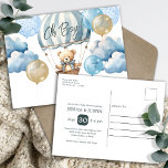 Cartão Postal Chá de fraldas de Balão de Ar Quente do Urso Teddy<br><div class="desc">Gráficos de aquarela de ursinho adorável em tons de bronzeado, marrom e azul. Tema do chá de fraldas do bebê excelente. Nuvens de aquarelas, balões, balão de ar quente e ursinho de pelúcia fofo. Convites personalizados/personalizados para chuveiros de bebês. Disponível como download digital. Procure itens correspondentes na minha categoria de...</div>