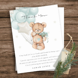 Cartão Postal Chá de fraldas de Balão de Espera de Urso Azul Bon