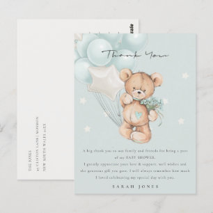 Cartão Postal Chá de fraldas de Balão de Espera de Urso Azul Bon