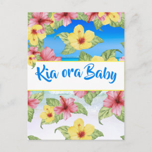 Cartão Postal Chá de fraldas De Flor Tropical Beach Kia Ora Baby