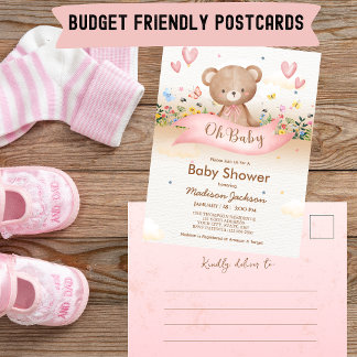 Cartão Postal Chá de fraldas de flores silvestres do Urso do Orç