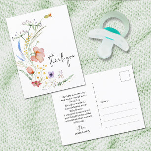 Cartão Postal Chá de fraldas de flores silvestres Obrigado