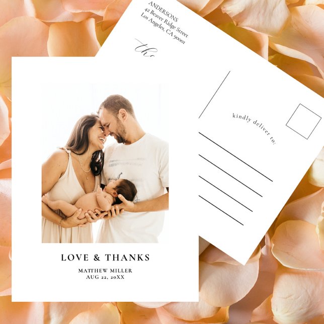 Cartão Postal Chá de fraldas de Foto Elegante Simples Obrigado (Criador carregado)