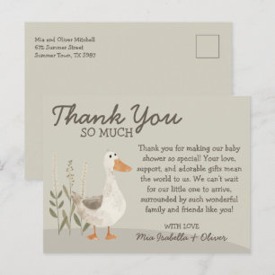 Cartão Postal Chá de fraldas De Ganso De Aquarela Obrigado Cartã