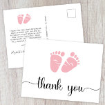Cartão Postal Chá de fraldas De Garota Bonita Obrigado<br><div class="desc">Obrigado bonito que você faz para o chá da sua menina com "obrigado você" em um roteiro na moda com pinceladas e uma aquarela rosa de pés de bebês. No verso,  personalize o seu obrigado,  envie uma mensagem ou deixe o vazio para uma nota manuscrita.</div>