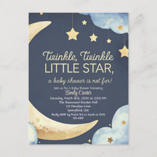 Cartão Postal Chá de fraldas de Lua e Estrelas - Sonho Noturno