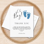 Cartão Postal Chá de fraldas de Pés Bebês Obrigado<br><div class="desc">O obrigado de chá de fraldas desse garoto fofo que você faz no postal mostra o texto "Oh Boy!" na tipografia de na moda com pés de bebê brilhantes azuis. Facilmente personalizável.</div>
