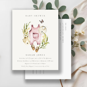 Cartão Postal Chá de fraldas de roupas de folhagem rosa-branca