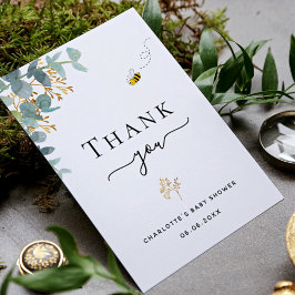 Cartão Postal Chá de fraldas eucalipto verde abelha obrigado