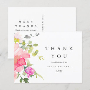 Cartão Postal Chá de fraldas Floral bonito De Aquarela Obrigado