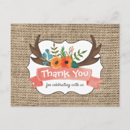 Cartão Postal Chá de fraldas Floral Burlap Antler Obrigado