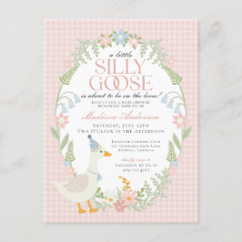Cartão Postal Chá de fraldas Floral Gingham de Ganso Bobo Rosa