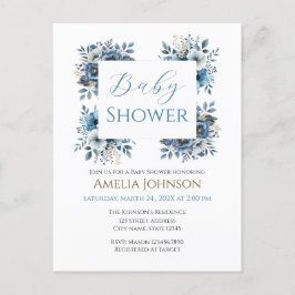 Cartão Postal Chá de fraldas Floral Moderno Azul