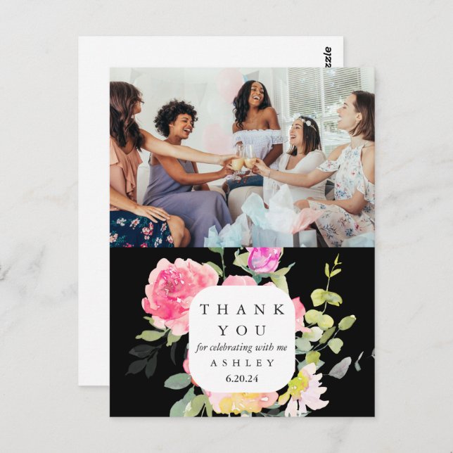 Cartão Postal Chá de fraldas Floral Obrigado Foto (Frente/Verso)