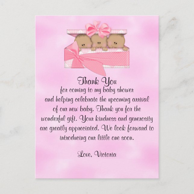 Cartão Postal Chá de fraldas, obrigado. É a garota de tripletas. (Frente)