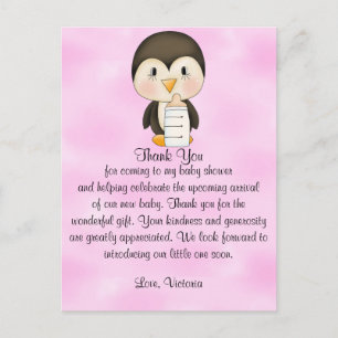 Cartão Postal Chá de fraldas Obrigado Pinguim