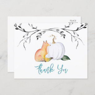 Cartão Postal Chá de fraldas Obrigado Postcard Pumpkin & Fox