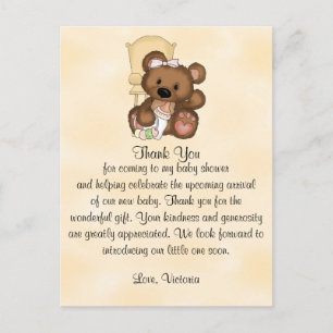 Cartão Postal Chá de fraldas Obrigado Urso De Teddy