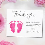 Cartão Postal Chá de fraldas Rosa De Pés Bebês Obrigado<br><div class="desc">Este Cartões de agradecimentos de Chá de fraldas é decorado com a tipografia moderna e os pés de bebê cor-de-água rosa e fofo. Facilmente personalizável. Para personalizar ainda mais, use a Ferramenta Design para editar a fonte, o tamanho da fonte ou a cor. Porque nós criamos a nossa trabalho de...</div>