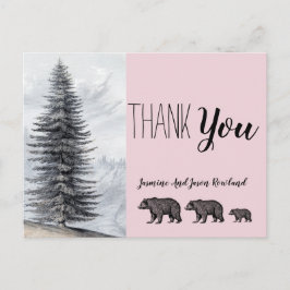 Cartão Postal Chá de fraldas Rosa Russo Bears Woodland Obrigado