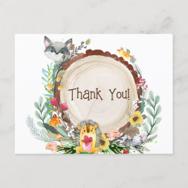 Cartão Postal Chá de fraldas Rustic Woodland Animal Greenery Obr