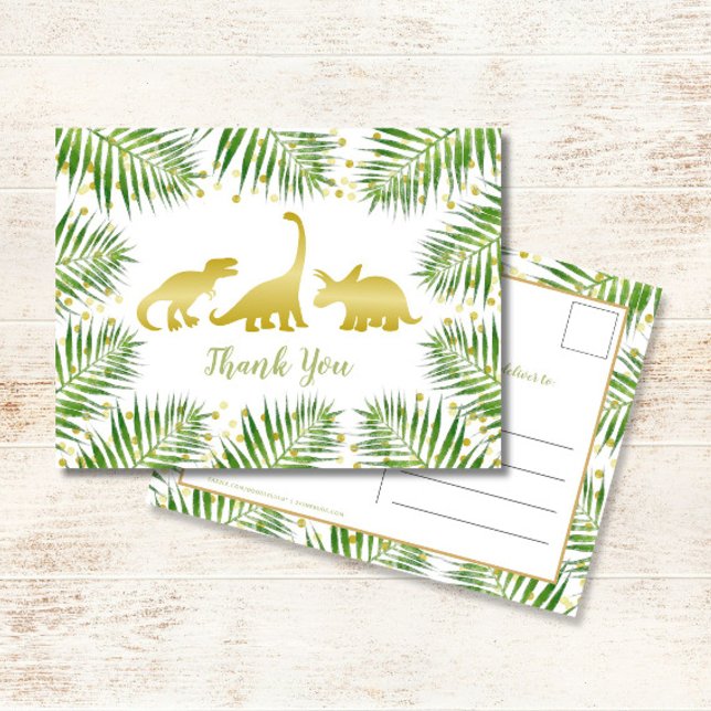 Cartão Postal Chá de fraldas Tropical Dourado do Dinossaur Obrig (Criador carregado)