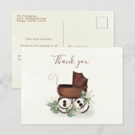 Cartão Postal Chá de fraldas Vintage Watercolor Carruagem Obriga