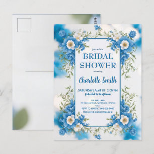 Cartão Postal chá de noiva antigo em Chinoiserie azul e branco