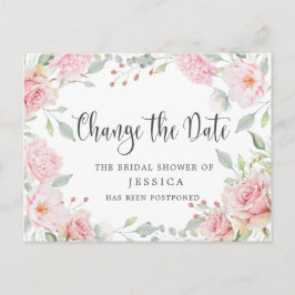 Cartão Postal Chá de Noiva Data Adiada Rosas Cor-de-Rosa Elegant