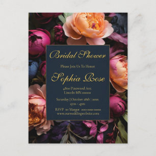 Cartão Postal Chá de noiva floral escuro elegante
