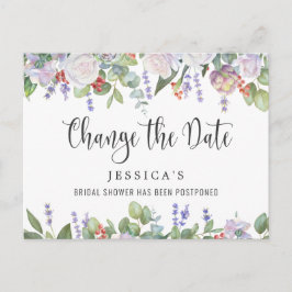 Cartão Postal Chá de panela adiado Data Elegante Rosas de Blush 