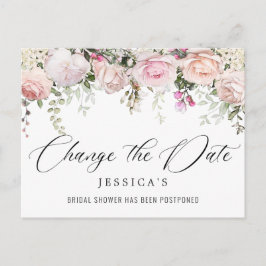 Cartão Postal Chá de panela adiado Data Elegante Rosas de Blush 