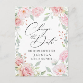 Cartão Postal Chá de panela adiado Data Elegante Rosas de Blush 