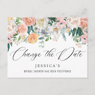 Cartão Postal chá de panela adiado Data Elegante Rosas de Blush