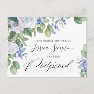 Cartão Postal chá de panela Adiado Rosas Elegantes Eucalyptus