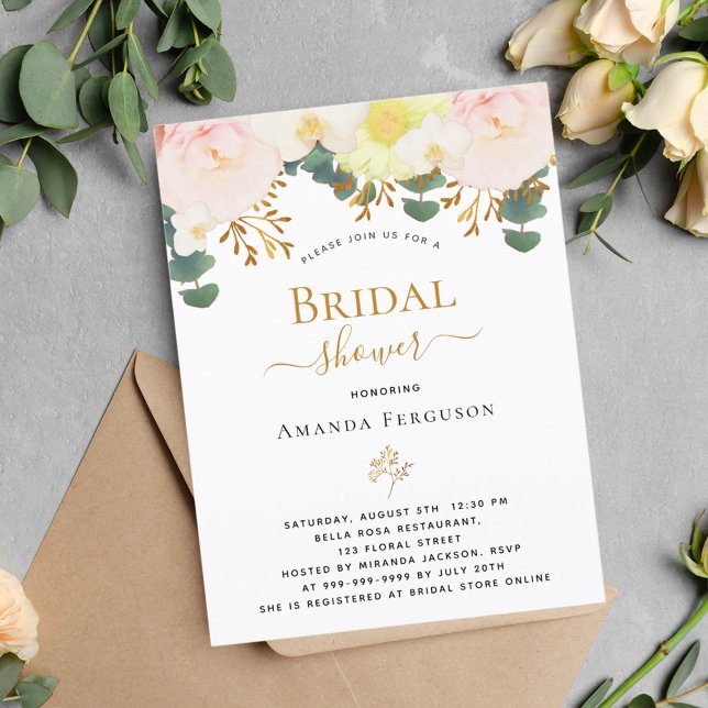 Cartão Postal Chá de panela amarelo floral branco-rosado (Criador carregado)