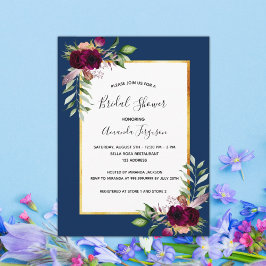 Cartão Postal Chá de panela azul marinho floral da Borgonha