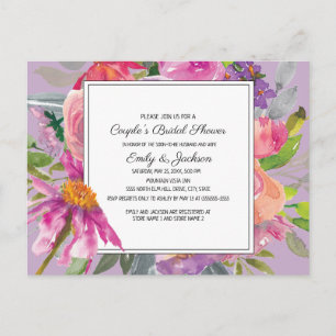Cartão Postal Chá de panela Casal Floral Rosa Púrpura