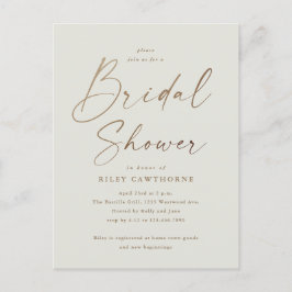 Cartão Postal Chá de panela de Script Dourado Simples