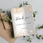 Cartão Postal Chá de panela dourado brilhante obrigado<br><div class="desc">Um cartões de agradecimentos para um Chá de panela. Um fundo metálico falso prateado. Com brilho de ouro falso,  brilha. Na frente,  o texto com letras grandes e o texto: Obrigado,  seu texto,  título e uma data. Voltar: Personalize e adicione seu nome e nota de agradecimento.</div>