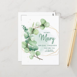 Cartão Postal Chá de panela Elegante Moderno Eucalyptus Verde