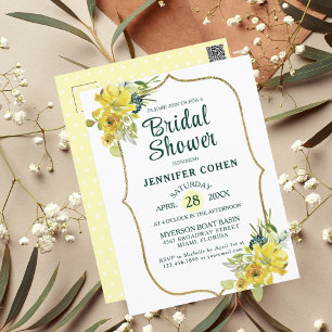 Cartão Postal Chá de panela Floral Amarelo Boho