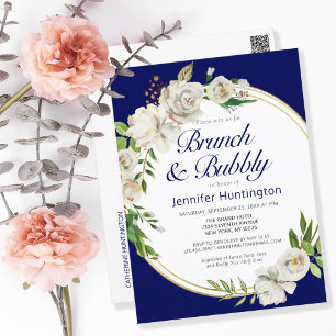 Cartão Postal Chá de panela Floral Azul Escuro Brunch