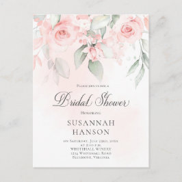 Cartão Postal Chá de panela Floral Verde-Rosa-Blush e Pastel