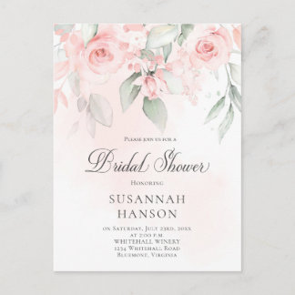 Cartão Postal Chá de panela Floral Verde-Rosa-Blush e Pastel