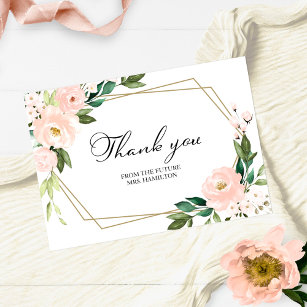 Cartão Postal Chá de panela Geométrico Floral Rosa Muito Obrigad